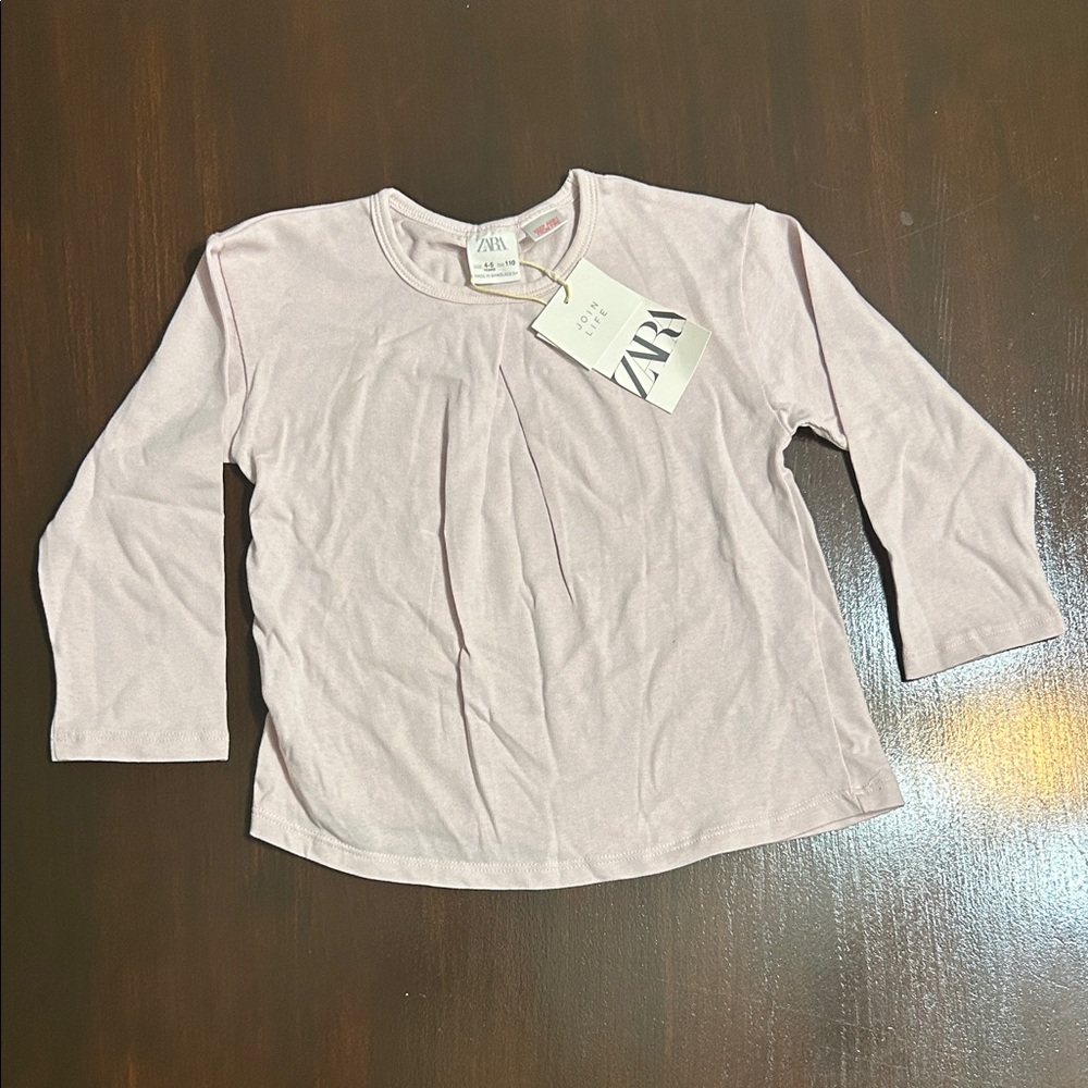 Zara Girls Light Pink Long Sleeve Tee size 4-5 Years NWT